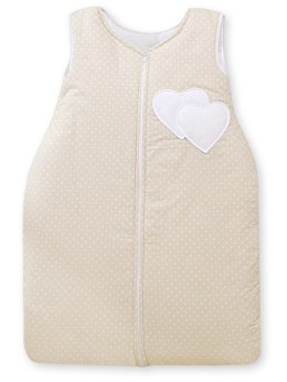 Bobono Śpiworek dla dzieci bawełniany M 6-12 mcy TOG 2.5 całoroczny ocieplany serduszka kropki na beżu