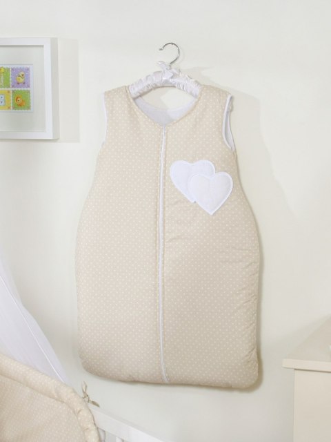 Bobono Śpiworek dla dzieci bawełniany M 6-12 mcy TOG 2.5 całoroczny ocieplany serduszka kropki na beżu