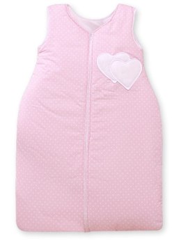 Bobono Śpiworek dla dzieci bawełniany M 6-12 mcy TOG 2.5 całoroczny ocieplany serduszka kropki na różu