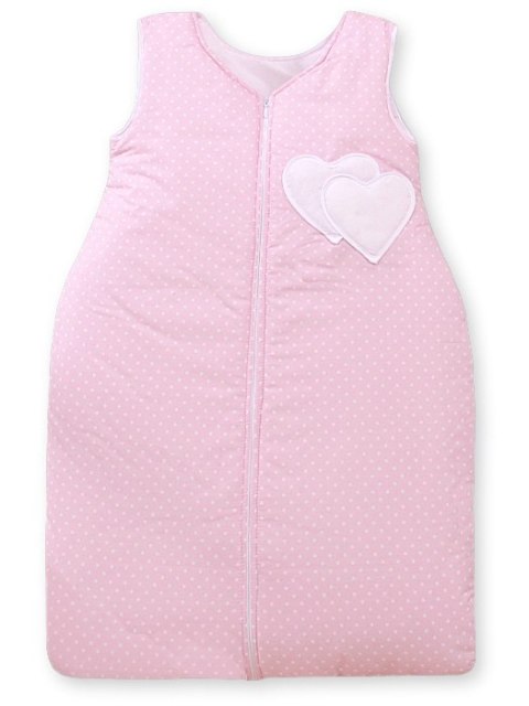Bobono Śpiworek dla dzieci bawełniany M 6-12 mcy TOG 2.5 całoroczny ocieplany serduszka kropki na różu