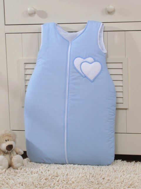 Bobono Śpiworek dla dzieci bawełniany M 6-12 mcy TOG 2.5 całoroczny ocieplany serduszka niebieskie