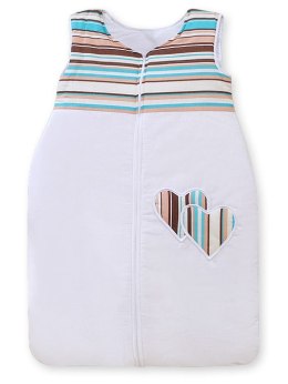 Bobono Śpiworek dla dzieci bawełniany M 6-12 mcy TOG 2.5 całoroczny ocieplany serduszka paseczki brązowe