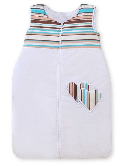 Bobono Śpiworek dla dzieci bawełniany M 6-12 mcy TOG 2.5 całoroczny ocieplany serduszka paseczki brązowe