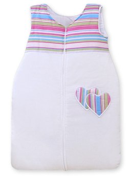 Bobono Śpiworek dla dzieci bawełniany M 6-12 mcy TOG 2.5 całoroczny ocieplany serduszka paseczki fioletowe