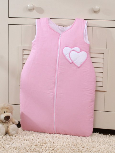 Bobono Śpiworek dla dzieci bawełniany M 6-12 mcy TOG 2.5 całoroczny ocieplany serduszka różowe