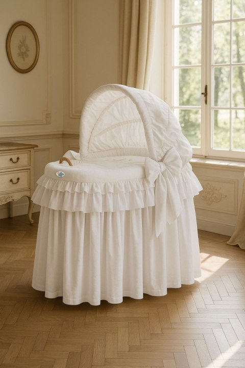 My Sweet Baby Kosz Mojżesza wiklinowy ze składaną budką - Little Prince biały