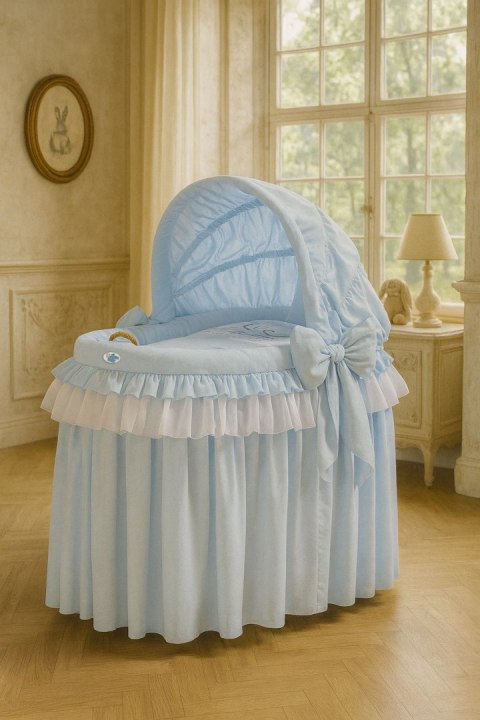 My Sweet Baby Kosz Mojżesza wiklinowy ze składaną budką - Little Prince niebieski