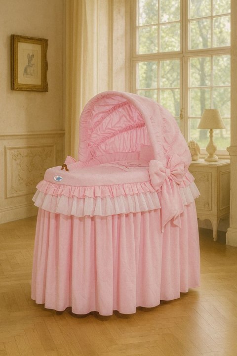 My Sweet Baby Kosz Mojżesza wiklinowy ze składaną budką - Little Princess różowy