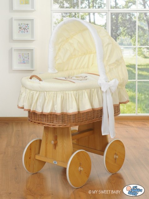 My Sweet Baby Kosz Mojżesza z budką- Miś Barnaba naturalny + kremowo-biała pościel z haftem