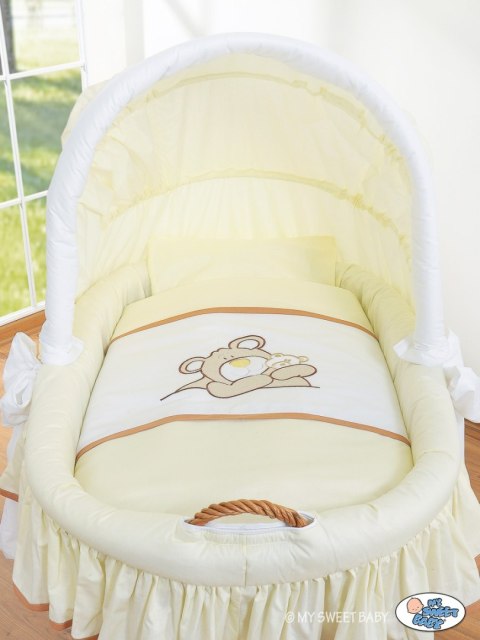 My Sweet Baby Kosz Mojżesza z budką- Miś Barnaba naturalny + kremowo-biała pościel z haftem