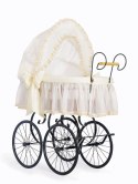 My Sweet Baby Luxury Wiklinowy kosz Mojżesza Retro ze składaną budką Elisa - naturalny + kremowa pościel z koronką