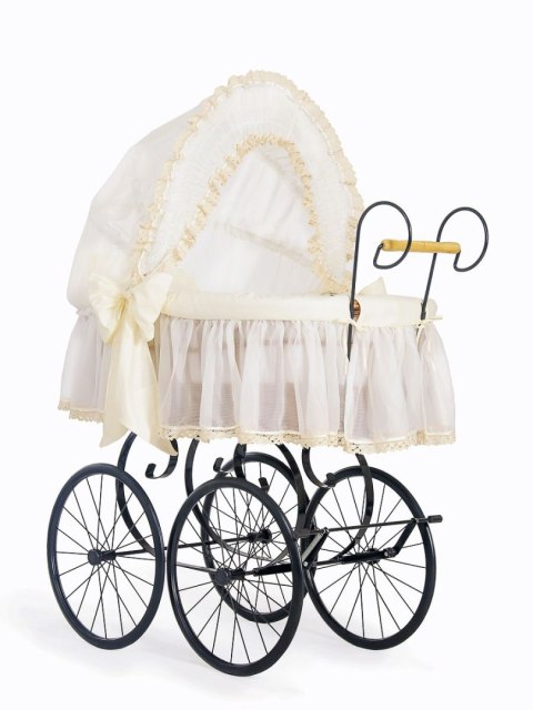 My Sweet Baby Luxury Wiklinowy kosz Mojżesza Retro ze składaną budką Elisa - naturalny + kremowa pościel z koronką