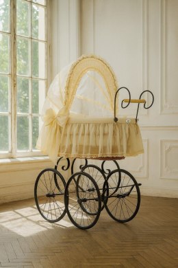 My Sweet Baby Luxury Wiklinowy kosz Mojżesza Retro ze składaną budką Elisa - naturalny + kremowa pościel z koronką