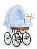 My Sweet Baby Luxury Wiklinowy kosz Mojżesza Retro ze składaną budką Victoria - naturalny + niebieska pościel z koronką