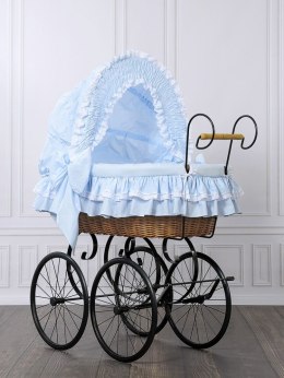 My Sweet Baby Luxury Wiklinowy kosz Mojżesza Retro ze składaną budką Victoria - naturalny + niebieska pościel z koronką