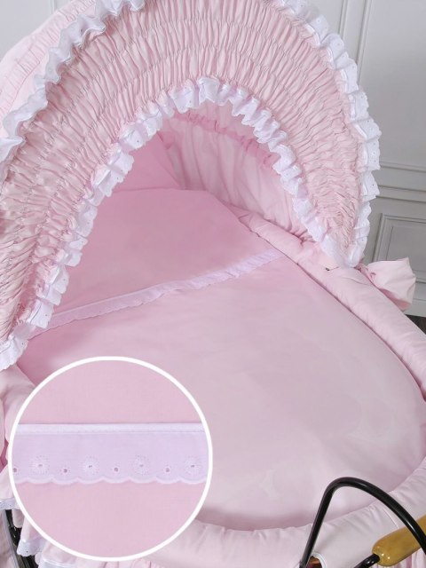 My Sweet Baby Luxury Wiklinowy kosz Mojżesza Retro ze składaną budką Victoria - naturalny + różowa pościel z koronką