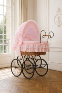 My Sweet Baby Luxury Wiklinowy kosz Mojżesza Retro ze składaną budką Victoria - naturalny + różowa pościel z koronką