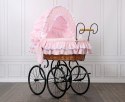 My Sweet Baby Luxury Wiklinowy kosz Mojżesza Retro ze składaną budką Victoria - naturalny + różowa pościel z koronką