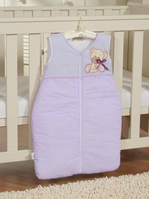 My Sweet Baby Śpiworek dla dzieci bawełniany M 6-12 mcy TOG 2.5 całoroczny ocieplany Miś z kokardką fioletowy