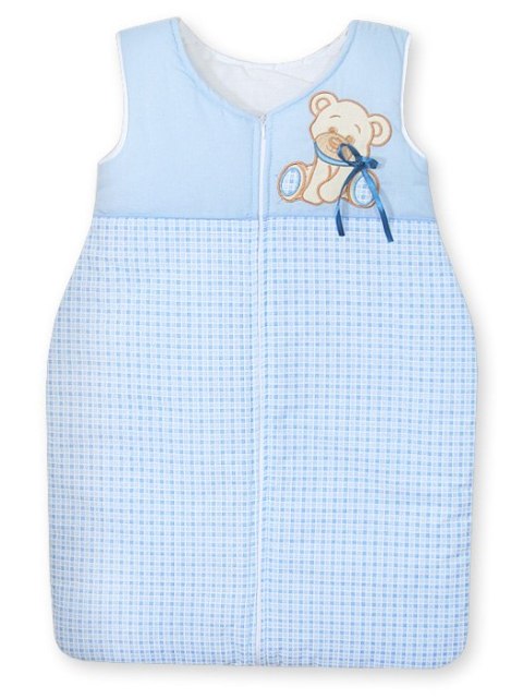 My Sweet Baby Śpiworek dla dzieci bawełniany M 6-12 mcy TOG 2.5 całoroczny ocieplany Miś z kokardką niebieski