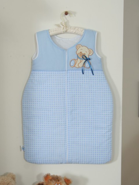 My Sweet Baby Śpiworek dla dzieci bawełniany M 6-12 mcy TOG 2.5 całoroczny ocieplany Miś z kokardką niebieski