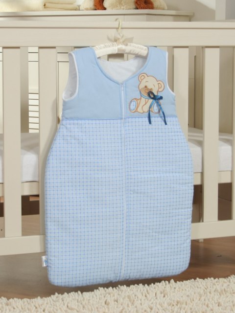 My Sweet Baby Śpiworek dla dzieci bawełniany M 6-12 mcy TOG 2.5 całoroczny ocieplany Miś z kokardką niebieski