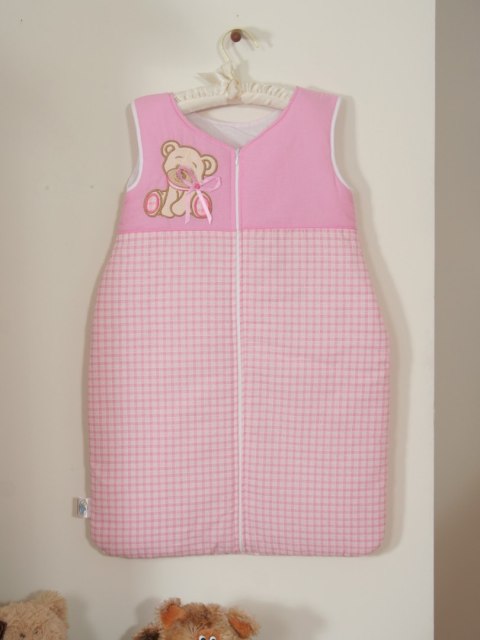 My Sweet Baby Śpiworek dla dzieci bawełniany M 6-12 mcy TOG 2.5 całoroczny ocieplany Miś z kokardką różowy