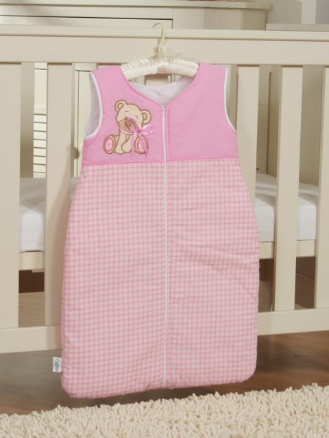 My Sweet Baby Śpiworek dla dzieci bawełniany M 6-12 mcy TOG 2.5 całoroczny ocieplany Miś z kokardką różowy