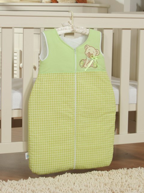 My Sweet Baby Śpiworek dla dzieci bawełniany M 6-12 mcy TOG 2.5 całoroczny ocieplany Miś z kokardką zielony