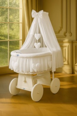 My Sweet Baby Wiklinowy kosz Mojżesza z baldachimem Amelia - biały + biała pościel