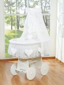 My Sweet Baby Wiklinowy kosz Mojżesza z baldachimem Amelia - biały + biała pościel