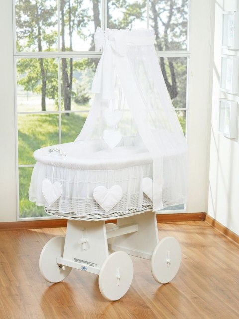 My Sweet Baby Wiklinowy kosz Mojżesza z baldachimem Amelia - biały + biała pościel