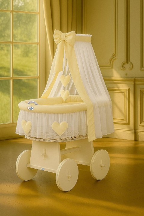 My Sweet Baby Wiklinowy kosz Mojżesza z baldachimem Amelia - biały + kremowa pościel