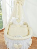 My Sweet Baby Wiklinowy kosz Mojżesza z baldachimem Amelia - biały + kremowa pościel