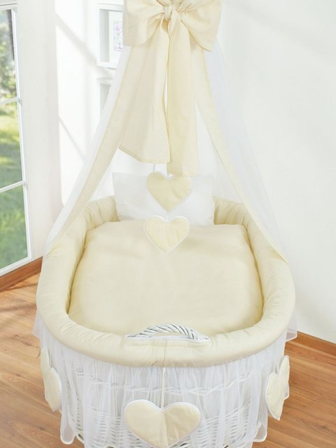 My Sweet Baby Wiklinowy kosz Mojżesza z baldachimem Amelia - biały + kremowa pościel