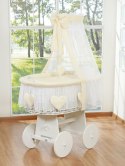 My Sweet Baby Wiklinowy kosz Mojżesza z baldachimem Amelia - biały + kremowa pościel