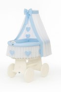 My Sweet Baby Wiklinowy kosz Mojżesza z baldachimem Amelia - biały + niebieska pościel