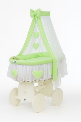 My Sweet Baby Wiklinowy kosz Mojżesza z baldachimem Amelia - biały + zielona pościel