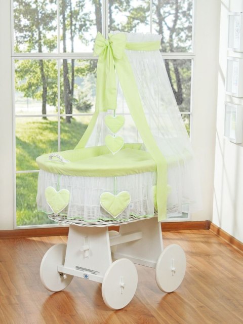 My Sweet Baby Wiklinowy kosz Mojżesza z baldachimem Amelia - biały + zielona pościel