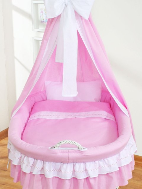 My Sweet Baby Wiklinowy kosz Mojżesza z baldachimem Bellamy - biały + różowa pościel