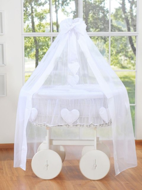 My Sweet Baby Wiklinowy kosz Mojżesza z baldachimem Deluxe Amelia - biały + biała pościel