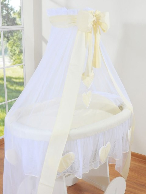 My Sweet Baby Wiklinowy kosz Mojżesza z baldachimem Deluxe Amelia - biały + kremowa pościel