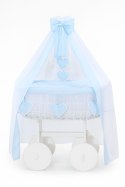 My Sweet Baby Wiklinowy kosz Mojżesza z baldachimem Deluxe Amelia - biały + niebieska pościel