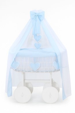 My Sweet Baby Wiklinowy kosz Mojżesza z baldachimem Deluxe Amelia - biały + niebieska pościel