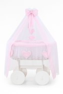 My Sweet Baby Wiklinowy kosz Mojżesza z baldachimem Deluxe Amelia - biały + różowa pościel