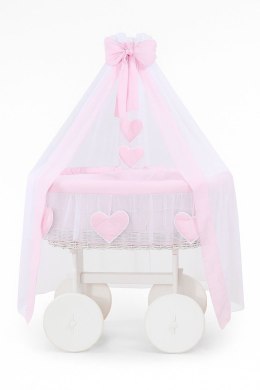 My Sweet Baby Wiklinowy kosz Mojżesza z baldachimem Deluxe Amelia - biały + różowa pościel