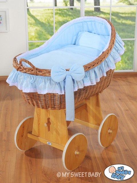 My Sweet Baby Wiklinowy kosz Mojżesza z budką wiklinową Carina - naturalny + niebieska pościel