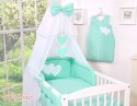 Bobono Duża moskitiera do łóżeczka dziecięcego z białego szyfonu z serduszkami i kokardką - miętowe