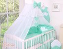 Bobono Duża moskitiera do łóżeczka dziecięcego z białego szyfonu z serduszkami i kokardką - miętowe