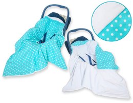 Bobono Duży otulacz dla niemowląt do fotelika nosidełka wózka dwustronny - Białe grochy na turkusie